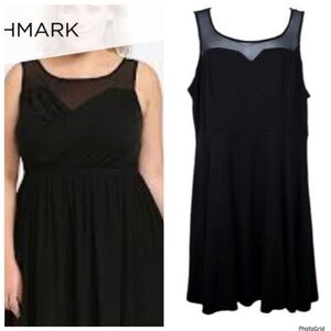 Torrid 2 plus size black faux surplice mesh skater dress NWT